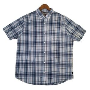 Relwen Shirt Men XXL  (2X) Blue Plaid Short Sleeve Button Down Cotton Pocket